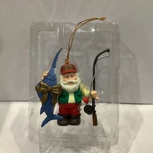1996 vintage collectible Christmas ornament, fishing santa